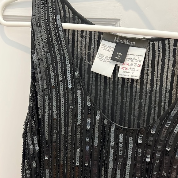 MaxMara Pianoforte Collection Sequined Silk Black Sleeveless Blouse - Picture 5 of 5